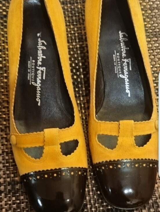 Salvatore Ferragamo Shoes - Salvatore Ferragamo Tan Suede Flats with Brown Patent Cap-Toe